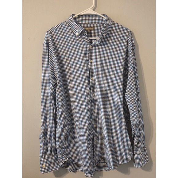 Peter Millar Other - Peter Millar Summer Comfort Gingham Shirt Mens Large Blue Yellow Stretch Nylon